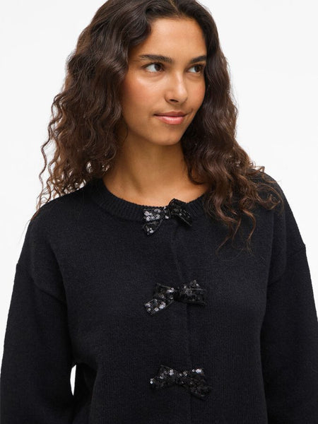 Vila Bow Detailed Knitted Cardigan In Black
