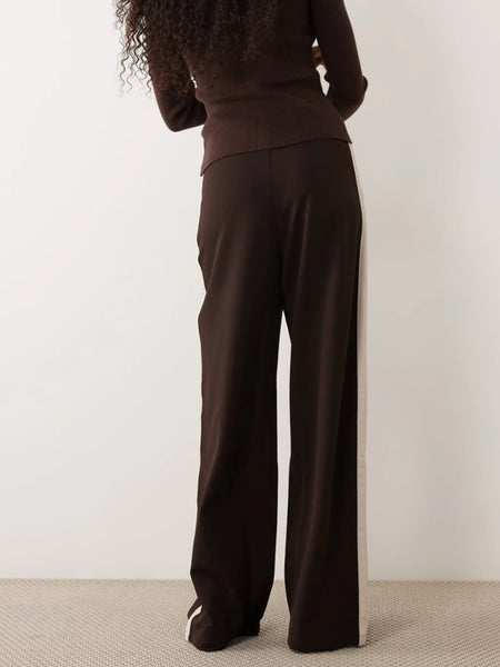 JDY Wide Leg Side Stripe Trousers In Chocolate Brown