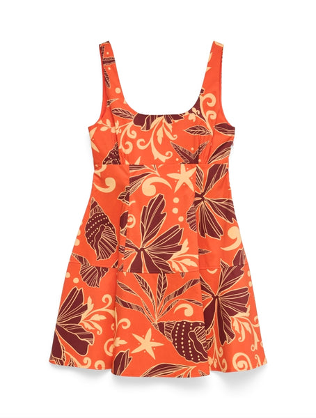 VM Sleeveless Summer Print Short Dress In Spicy Orange