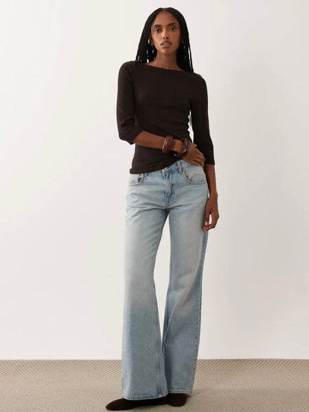 JDY Boatneck 3/4 Sleeve Top In Brown