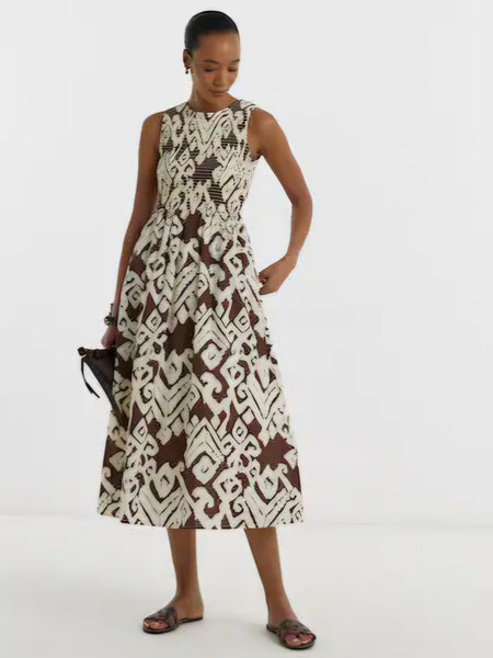 JDY Smock Midi Dress In Brown Print