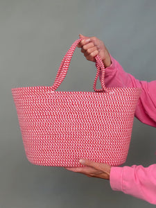 Pieces Woven Basket Bag In Pink & Red