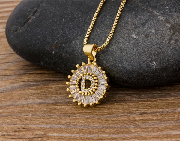 Gold Diamante Initial Necklace