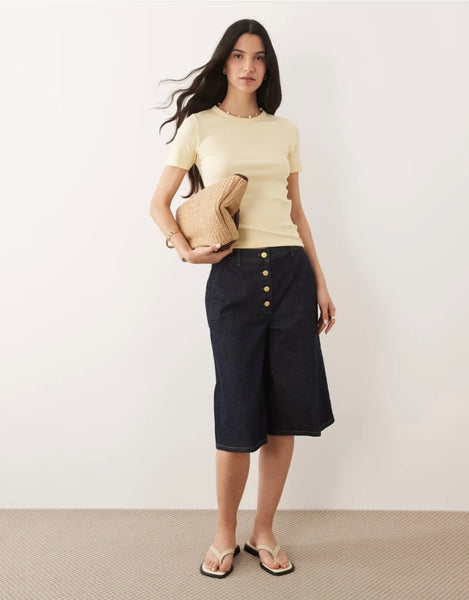 JDY Short Sleeve Ribbed Tshirt In Lemon