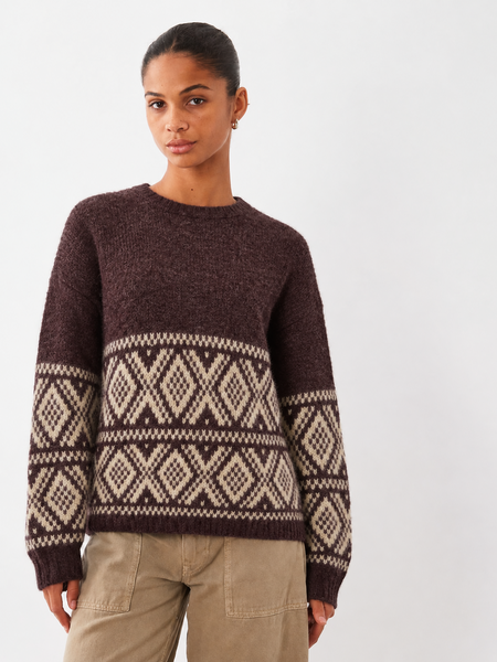JDY Fairisle Nordic Knit Jumper In Coffee Bean