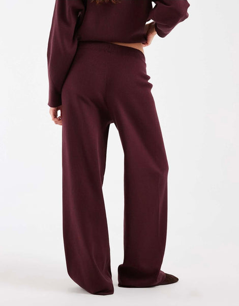 Only Vneck Knitted Cardigan & Wide Leg Trouser Co-ord Set In Wine - Items Sold Separately