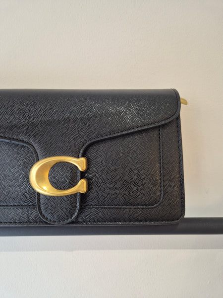 Tabby Faux Pebbled Leather Shoulder Bag In Black