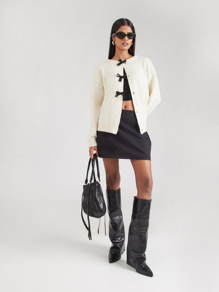 Vila Bow Detailed Knitted Cardigan In Cream