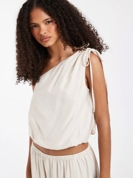 VM One Shoulder Bubble Hem Top In Cream - Part of a Co-ord Set. Items Sold Separately