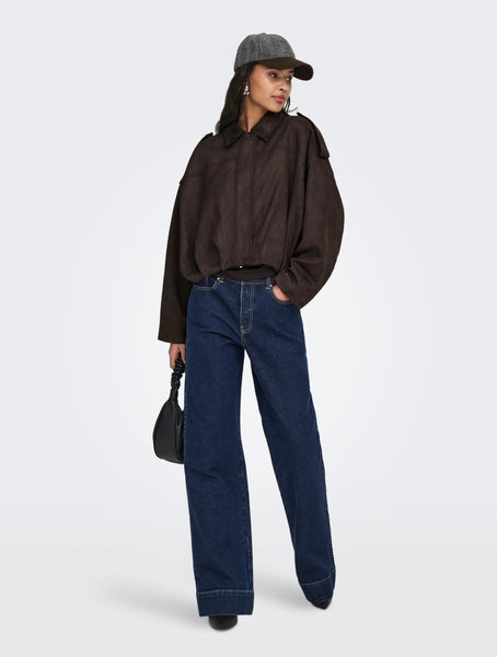 JDY Faux Suede Bomber Jacket In Brown