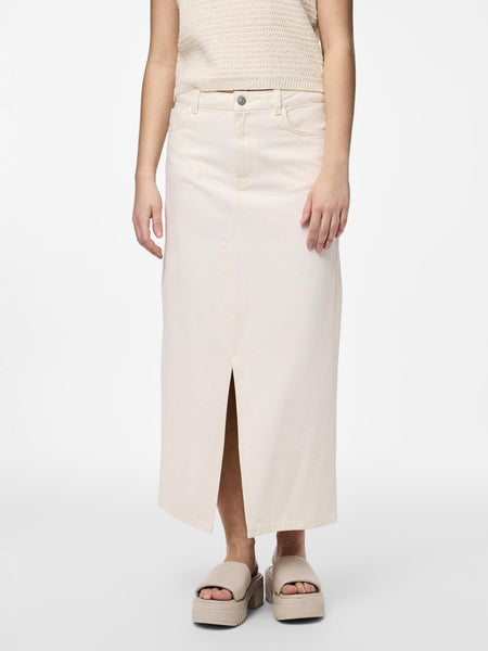 Pieces Cream Split Front Denim Maxi Skirt