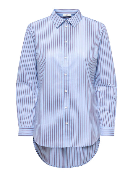 JDY Oversized Long Sleeve Stripe Shirt In Blue