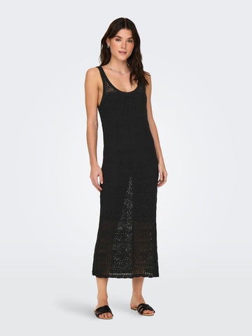 Only Beach Life Crochet Knit Maxi Dress In Black