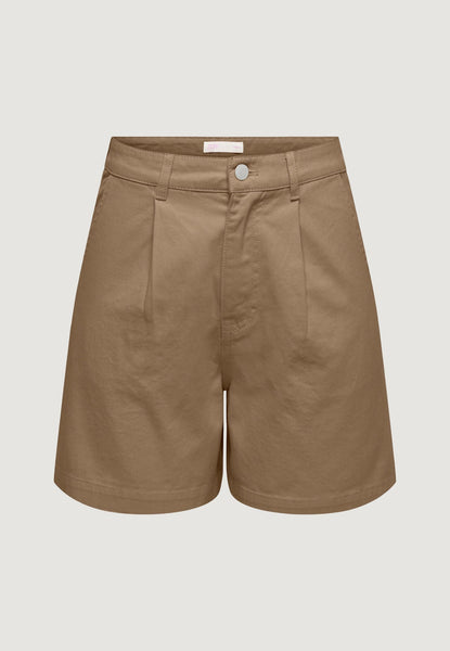 JDY High Waist Pleat Front Shorts In Camel