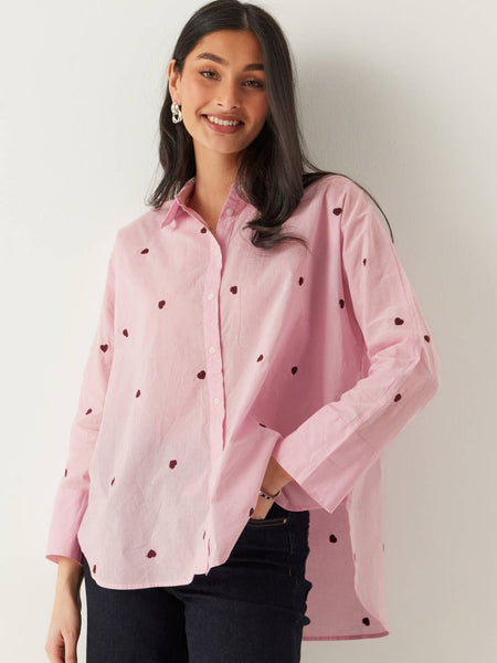 Only Oversized Heart Embroidered Shirt In Pink
