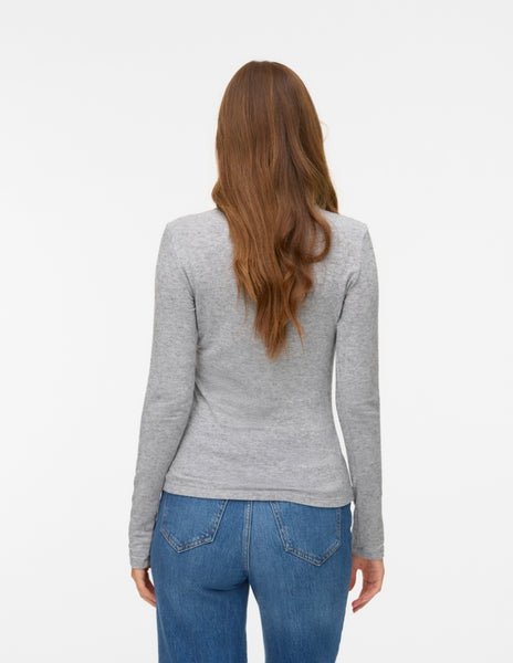 VM Round Neck Basic Long Sleeve Top In Grey