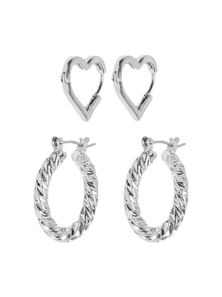 Only 2 Pack Heart Hoop Earrings In Gold or Silver