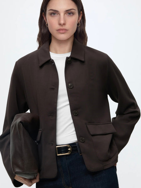 VM Lightweight Button Front Jacket In Chocolate Brown - Part of a Cord Set