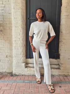 Only Knitted Short Sleeve Top & Wide Leg Trouser Co-ord Set In Pumice Stone - Items Sold Separately