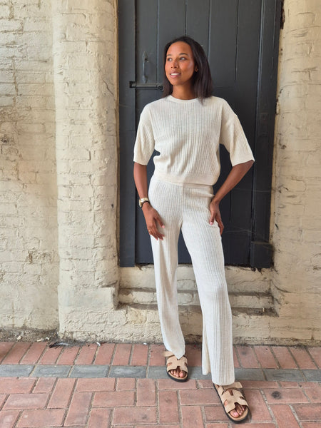 Only Knitted Short Sleeve Top & Wide Leg Trouser Co-ord Set In Pumice Stone - Items Sold Separately