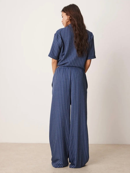 JDY Wide Leg Trousers In Blue Pinstripe