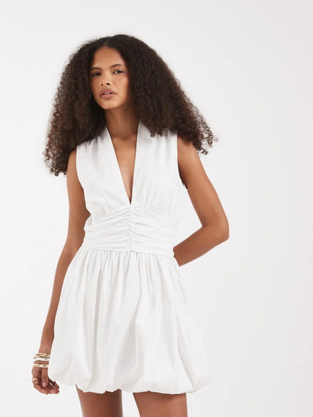 VM Sleeveless Balloon Mini Dress In White