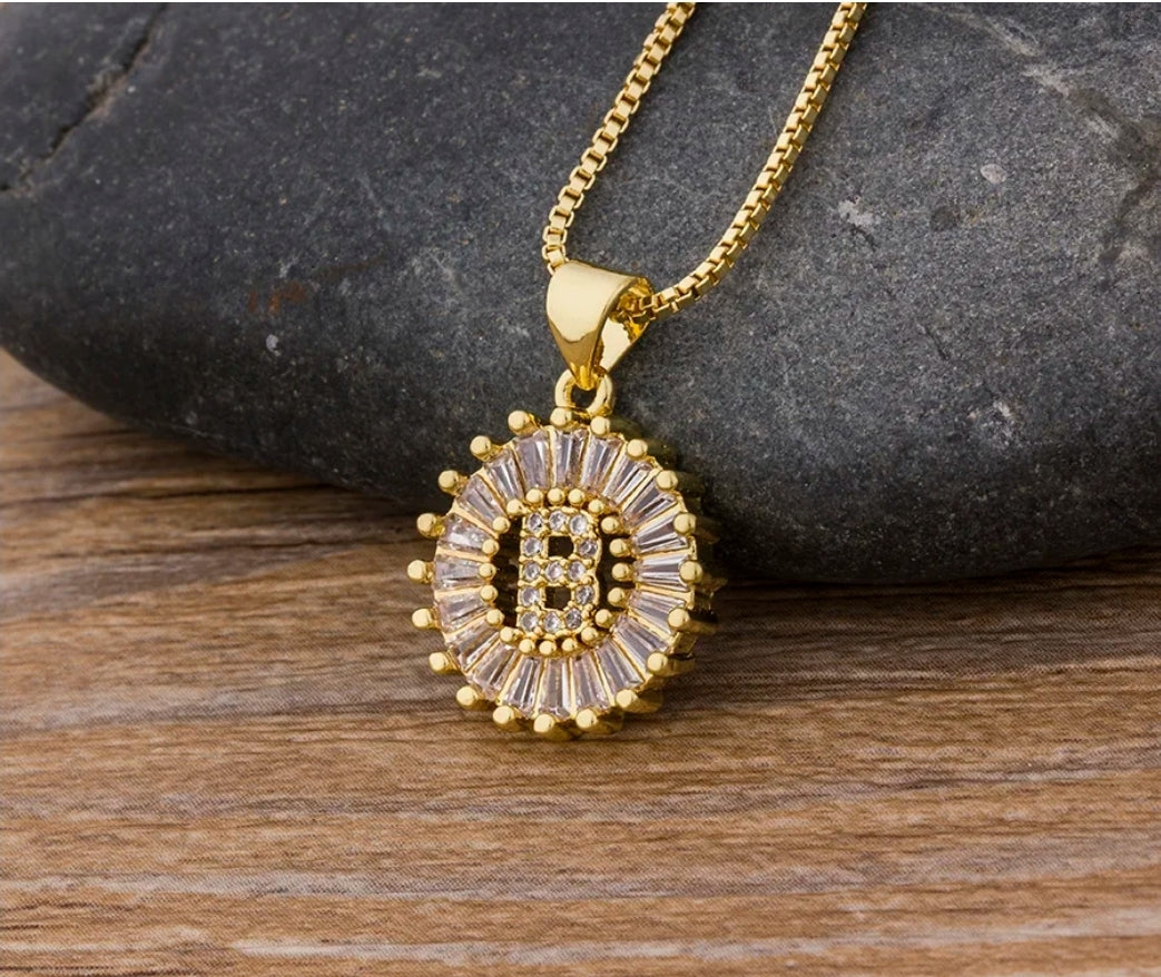 Gold Diamante Initial Necklace