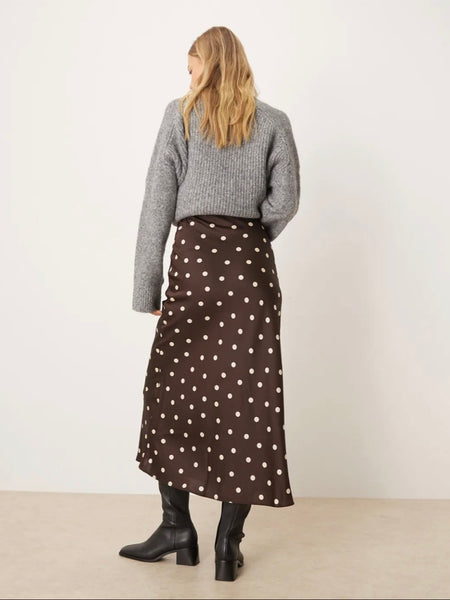 JDY Polka Dot Midi Length Satin Skirt In Chocolate Brown