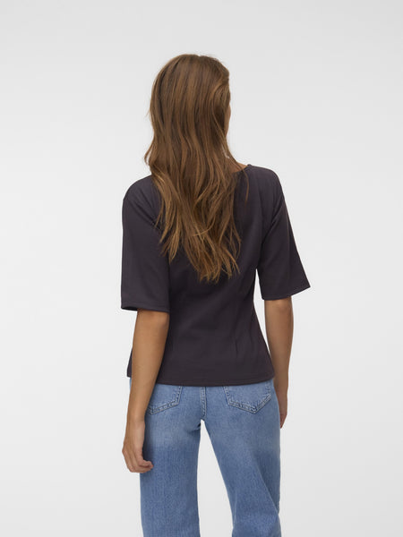 VM Boatneck Cinch Waist Short Sleeve Top In Chocolate Brown