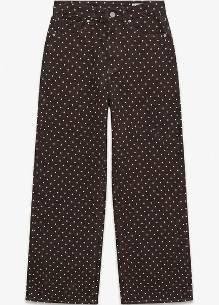 Vero Moda Rae High Waist Wide Leg Coated Jeans In Brown Polkadot
