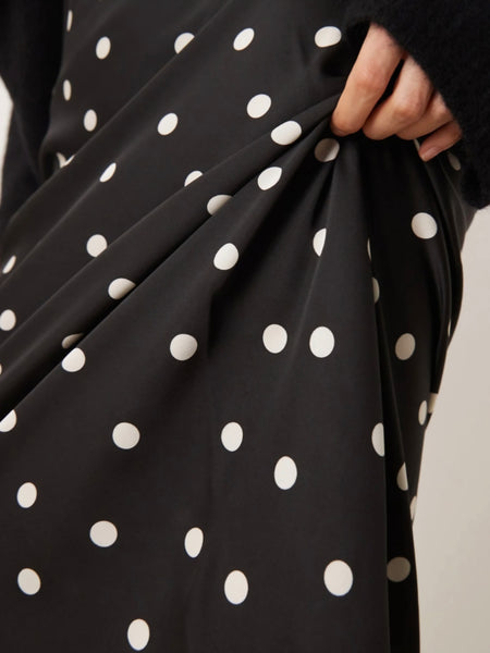 JDY Polka Dot Midi Length Satin Skirt In Black