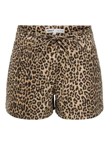 Only Leopard Print High Waist Denim Shorts