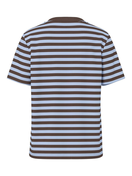 Pieces Short Sleeve Boxy Stripe Tshirt In Blue