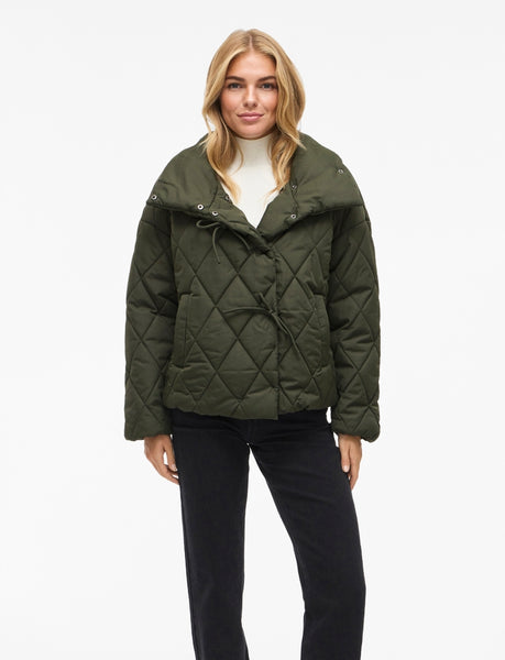 Vila Quilted Puffer Jacket in Khaki