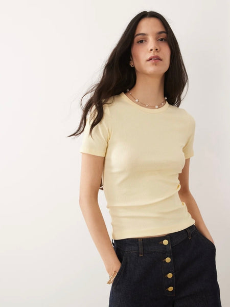JDY Short Sleeve Ribbed Tshirt In Lemon
