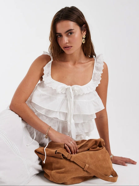 VM White Boho Lace Trim Tiered Maxi Skirt - Part of a Co-ord Set