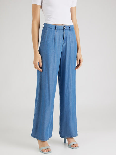 JDY High Waist Wide Leg Trousers In Blue Denim