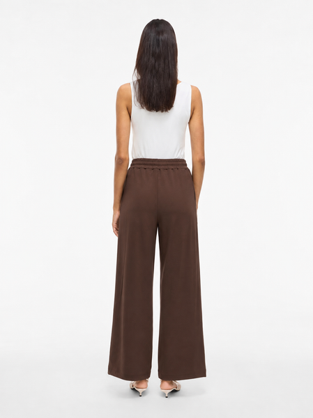 Vila Wide Leg Side Stripe Trousers In Chocolate Brown