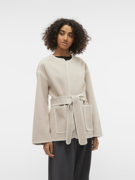 Aware Beige Contrast Stitch Long Sleeve Jacket