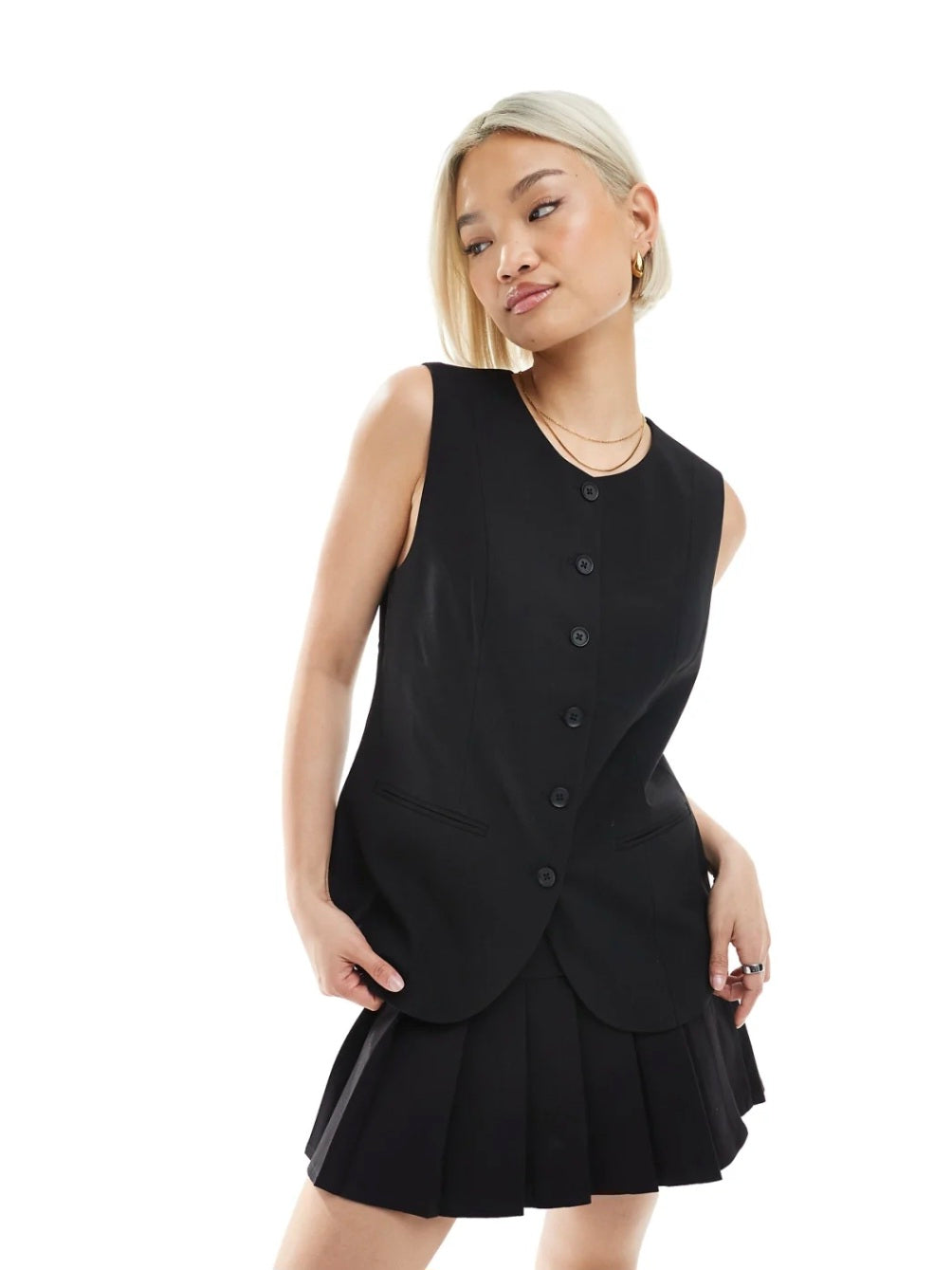 Only High Neck Waistcoat On Black