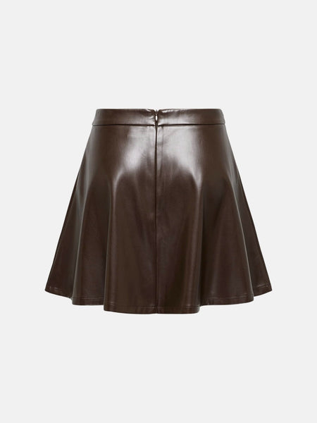 JDY Pu Leather Skater Skirt In Brown
