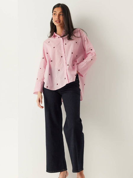 Only Oversized Heart Embroidered Shirt In Pink