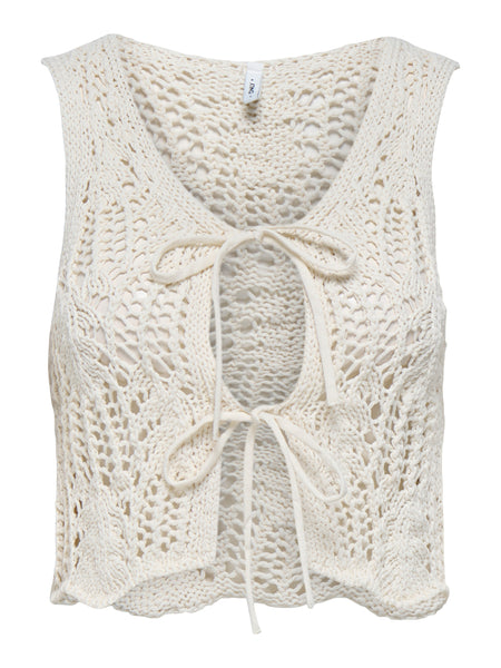 Only Crochet Tie Front Knit Waistcoat In Beige