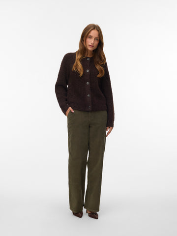 VM Button Front Chunky Knit Cardigan In Brown