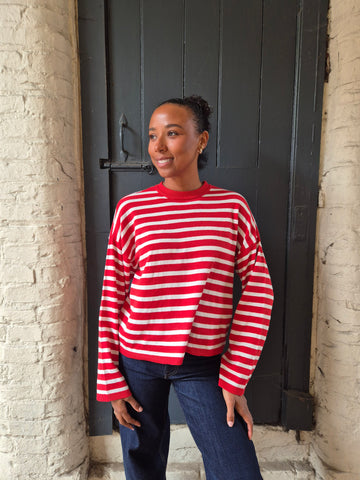 Pieces Red & White Stripe Soft Knit Jumper