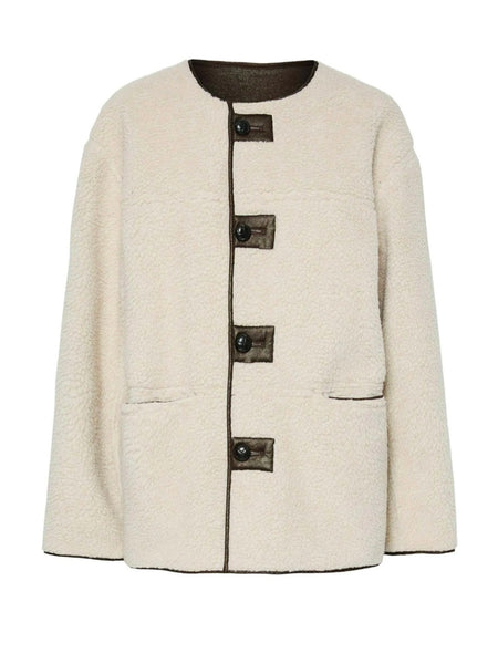 Pieces Reversible Teddy Brown PU Coat