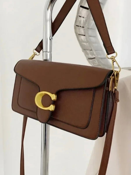 Tabby Faux Pebbled Leather Shoulder Bag In Chocolate Brown