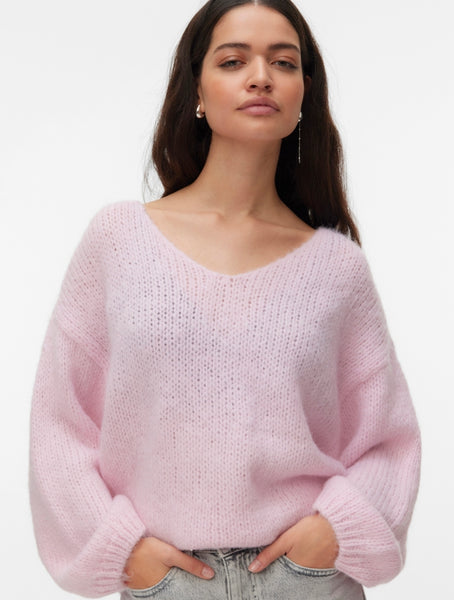 VM Slouchy Oversized 2Way Wear Knit Jumper In Pink