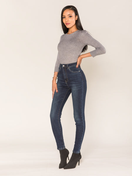 Nina High Waist Stretchy Skinny Jeans In Dark Blue