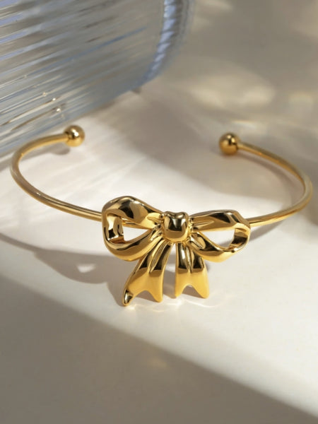 Gold Bow Stainless Steel Cuff Bangle